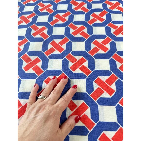 Vintage 70s pillowcase, blue red geometric groovy pattern, Sears single casing - Picture 3 of 9